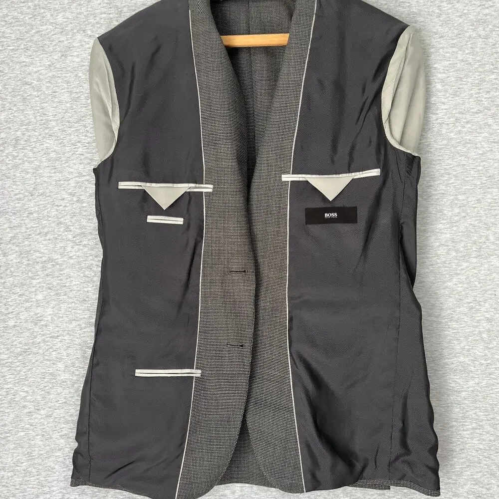 Boss‎ Sport Coat Mens 38R Black White The James4 100% Virgin Wool Blazer Jacket